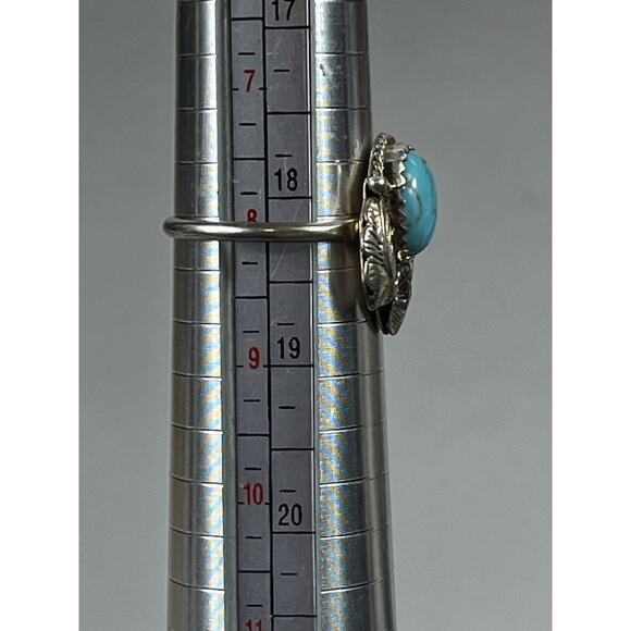 Vintage Navajo Sterling Silver Turquoise Ring Size 8 Native American- Signed - Picture 11 of 12